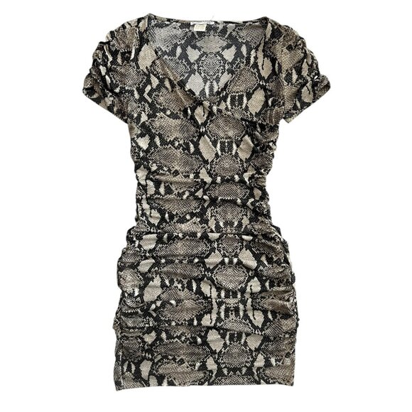Alberto Makali Python Ruched Faux Wrap Bodycon Knee Length Dress Beige M Mobwife - Picture 1 of 11